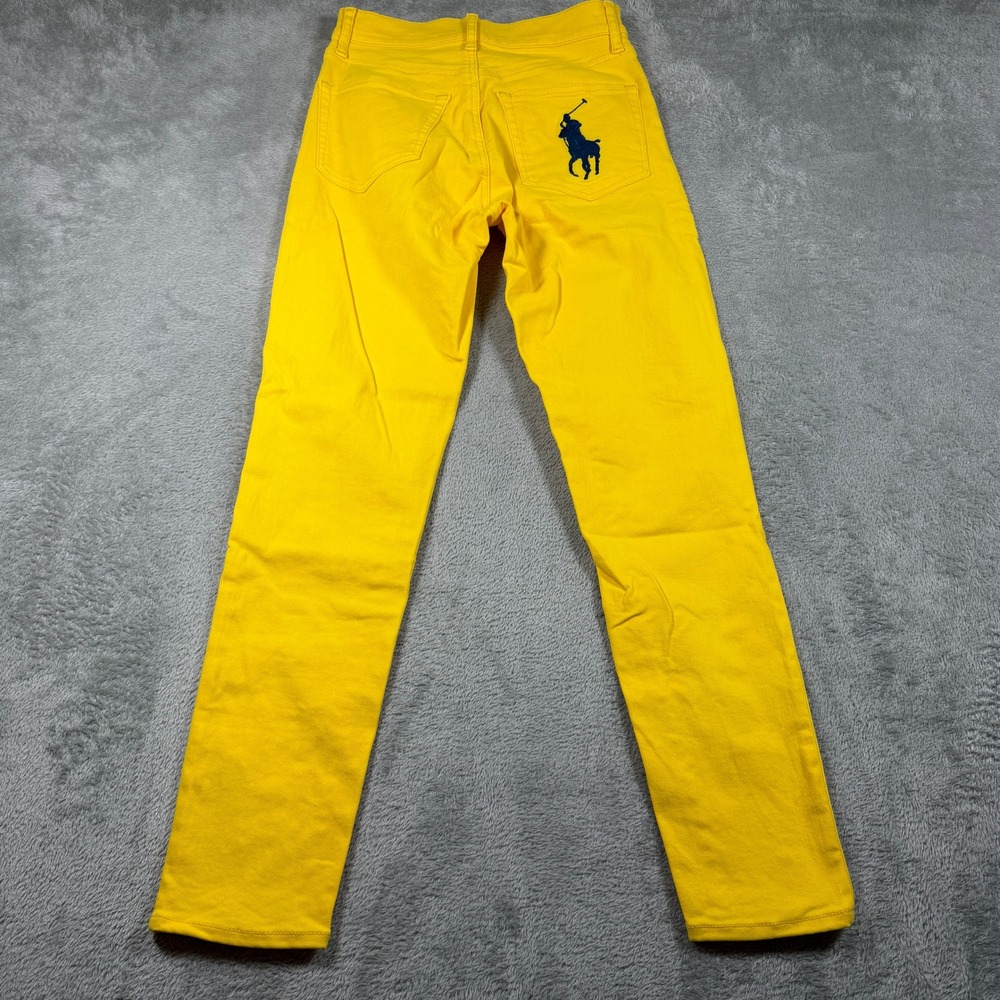 Polo Ralph Lauren Tompkins Skinny High Rise Ankle Jean Womens 27 Yellow Big Pony